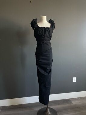 Rachel Gilbert Kalina Gown Black Ruffle Maxi Dress Glam Avant Garde Evening
